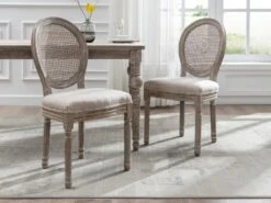 Lot De 6 Chaises - Cannage, Tissu Et Bois D'hévéa - Beige - ANTOINETTE 11 Lot De 6 Chaises - Cannage, Tissu Et Bois D'hévéa - Beige - ANTOINETTE -Deco.fr Soldes Boutique chaise 11310869