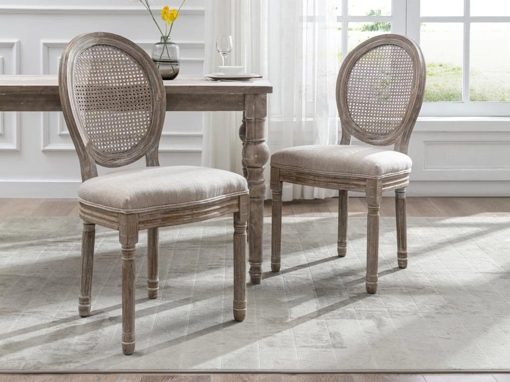 Lot De 6 Chaises - Cannage, Tissu Et Bois D'hévéa - Beige - ANTOINETTE 2 Lot De 6 Chaises - Cannage, Tissu Et Bois D'hévéa - Beige - ANTOINETTE – Image 2