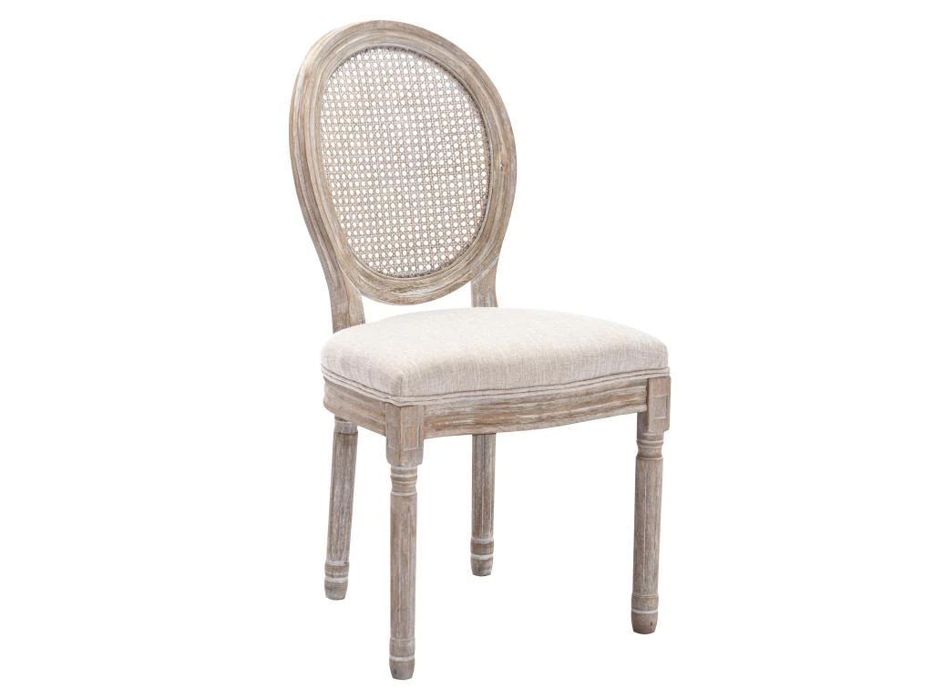 Lot De 6 Chaises - Cannage, Tissu Et Bois D'hévéa - Beige - ANTOINETTE 4 Lot De 6 Chaises - Cannage, Tissu Et Bois D'hévéa - Beige - ANTOINETTE – Image 4