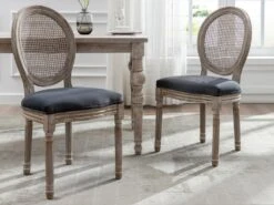 Lot De 6 Chaises - Cannage, Velours Et Bois D'hévéa - Gris - ANTOINETTE -Deco.fr Soldes Boutique chaise 11310921
