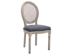 Lot De 6 Chaises - Cannage, Velours Et Bois D'hévéa - Gris - ANTOINETTE -Deco.fr Soldes Boutique chaise 11310935