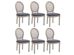 Lot De 6 Chaises - Cannage, Velours Et Bois D'hévéa - Gris - ANTOINETTE -Deco.fr Soldes Boutique chaise 11310941