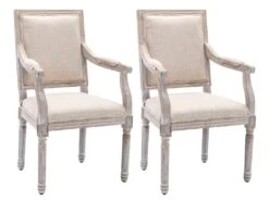 Lot De 2 Chaises Avec Accoudoirs En Tissu Et Bois D'hévéa - Beige - AMBOISETTE