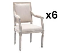 Lot De 6 Chaises Avec Accoudoirs En Tissu Et Bois D'hévéa - Beige - AMBOISETTE