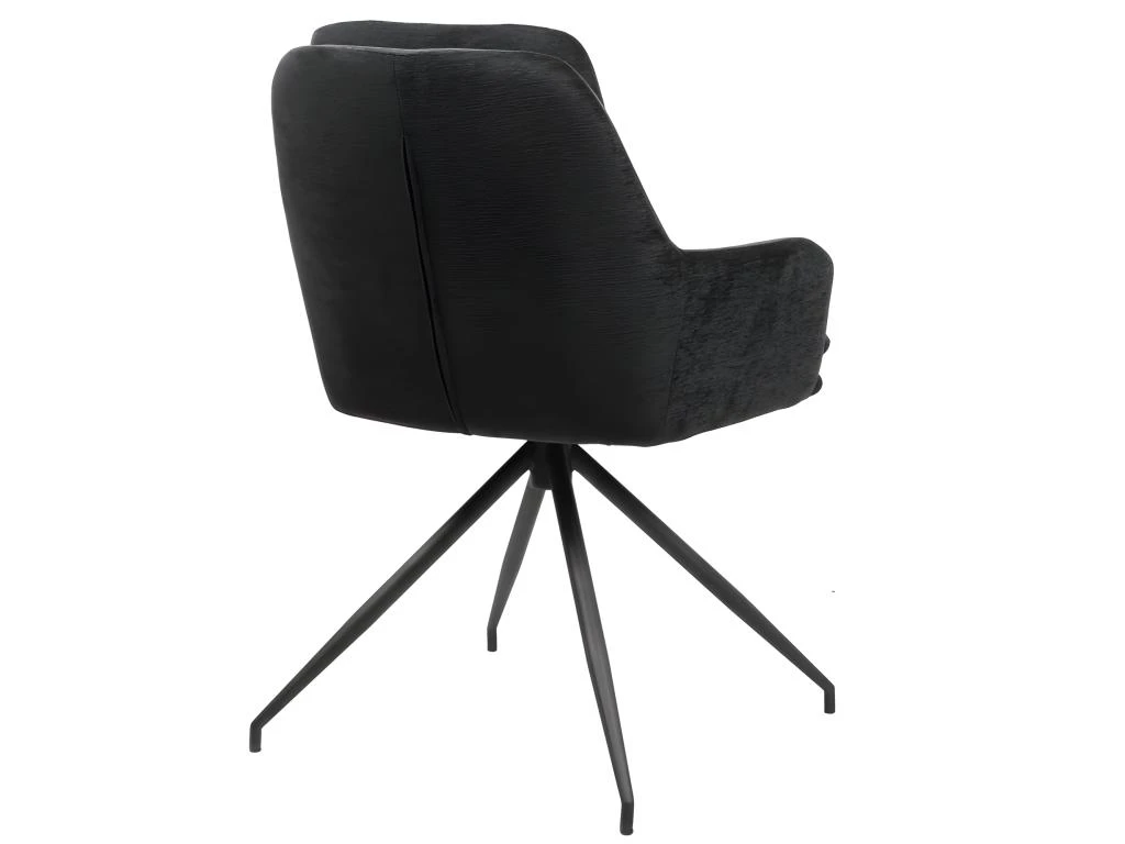 AYDEN - Fauteuil De Table En Tissu Chenillé Noir Et Métal Noir 2 AYDEN - Fauteuil De Table En Tissu Chenillé Noir Et Métal Noir – Image 2