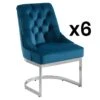 Lot De 6 Chaises En Velours Et Acier Inoxydable - Bleu Et Pieds Chromés - PORILASO De Pascal MORABITO -Deco.fr Soldes Boutique chaise 11769687