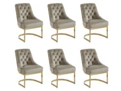 Lot De 6 Chaises En Velours Et Acier Inoxydable - Beige Et Pieds Dorés - PORILASO De Pascal MORABITO -Deco.fr Soldes Boutique chaise 11778289
