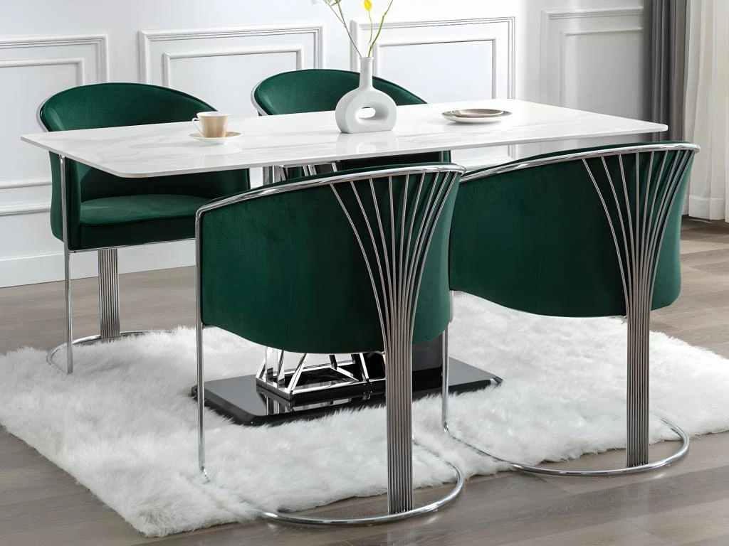 Lot De 2 Chaises Avec Accoudoirs En Velours Et Métal - Vert Et Chromé - JOSETHE De Pascal MORABITO 2 Lot De 2 Chaises Avec Accoudoirs En Velours Et Métal - Vert Et Chromé - JOSETHE De Pascal MORABITO – Image 2