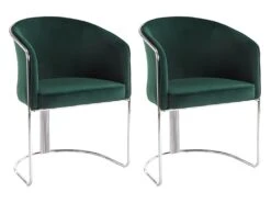 Lot De 2 Chaises Avec Accoudoirs En Velours Et Métal - Vert Et Chromé - JOSETHE De Pascal MORABITO
