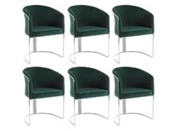 Lot De 6 Chaises Avec Accoudoirs En Velours Et Métal - Vert Et Chromé - JOSETHE De Pascal MORABITO -Deco.fr Soldes Boutique chaise 11941937