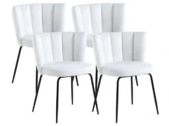 Lot De 4 Chaise De Salle à Manger Rembourrée En Tissu Au Crochet Neige - Longueur 57 X Profondeur 60 X Hauteur 79 Cm