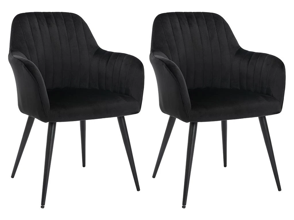 Lot De 2 Chaises Avec Accoudoirs En Velours Et Métal Noir - Noir - ELEANA 1 Lot De 2 Chaises Avec Accoudoirs En Velours Et Métal Noir - Noir - ELEANA
