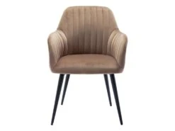 Lot De 6 Chaises Avec Accoudoirs En Velours Et Métal Noir - Beige - ELEANA -Deco.fr Soldes Boutique chaise 12291491