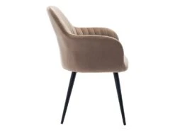 Lot De 6 Chaises Avec Accoudoirs En Velours Et Métal Noir - Beige - ELEANA -Deco.fr Soldes Boutique chaise 12291499