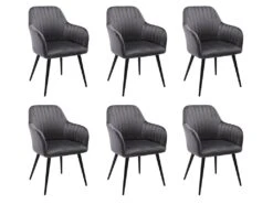 Lot De 6 Chaises Avec Accoudoirs En Velours Et Métal Noir - Gris - ELEANA 15 Lot De 6 Chaises Avec Accoudoirs En Velours Et Métal Noir - Gris - ELEANA -Deco.fr Soldes Boutique chaise 12292087