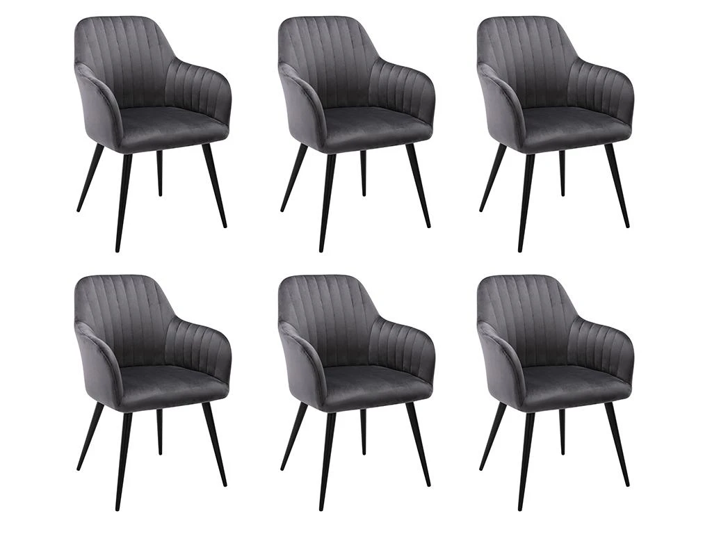 Lot De 6 Chaises Avec Accoudoirs En Velours Et Métal Noir - Gris - ELEANA 8 Lot De 6 Chaises Avec Accoudoirs En Velours Et Métal Noir - Gris - ELEANA – Image 8