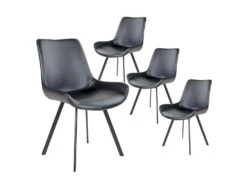 FIONA - Lot De 4 Chaises Incurvées Simili Noir