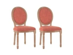 EMIA - Lot De 2 Chaises Médaillon Bois Tissu Corail
