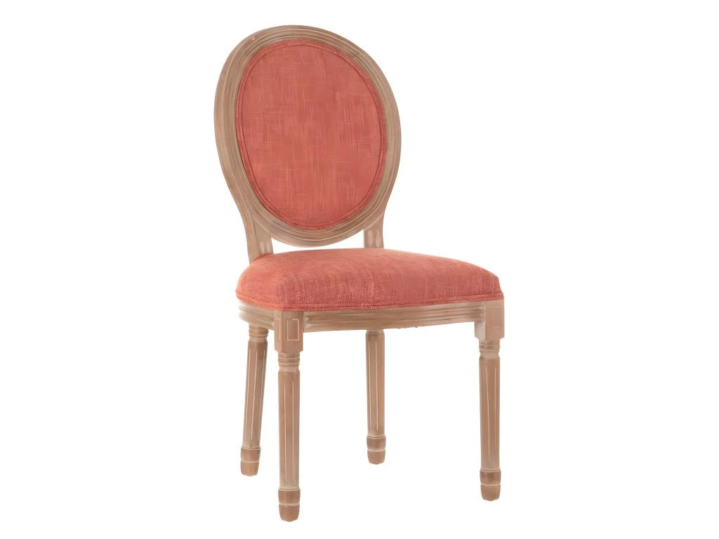 EMIA - Lot De 2 Chaises Médaillon Bois Tissu Corail 2 EMIA - Lot De 2 Chaises Médaillon Bois Tissu Corail – Image 2