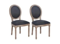 EMIA - Lot De 2 Chaises Médaillon Bois Et Tissu Anthrcite