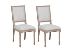 EMIA - Lot De 2 Chaises Dossier Rectangulaire Tissu Blanc
