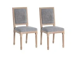 EMIA - Lot De 2 Chaises Dossier Rectangulaire Tissu Gris
