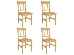 Lot De 4 Chaises De Salle Ă Manger Cuisine Style Rustique En Bois De Pin CDS021329