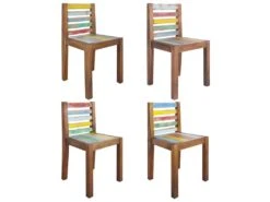 Lot De 4 Chaises De Salle à Manger Cuisine Bois De Récupération Solide Design Vintage CDS021332