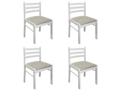 Lot De 4 Chaises De Salle à Manger Cuisine Design Classique Hévéa Solide Et Velours Blanc CDS021237