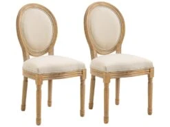 Lot De 2 Chaises De Salle à Manger - Chaise De Salon Médaillon Style Louis XVI - Bois Massif Sculpté, Patiné - Aspect Lin Beige -Deco.fr Soldes Boutique chaise 12446253
