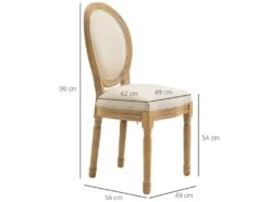 Lot De 2 Chaises De Salle à Manger - Chaise De Salon Médaillon Style Louis XVI - Bois Massif Sculpté, Patiné - Aspect Lin Beige -Deco.fr Soldes Boutique chaise 12446255