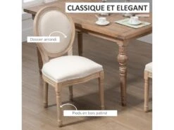 Lot De 2 Chaises De Salle à Manger - Chaise De Salon Médaillon Style Louis XVI - Bois Massif Sculpté, Patiné - Aspect Lin Beige -Deco.fr Soldes Boutique chaise 12446257
