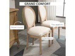 Lot De 2 Chaises De Salle à Manger - Chaise De Salon Médaillon Style Louis XVI - Bois Massif Sculpté, Patiné - Aspect Lin Beige -Deco.fr Soldes Boutique chaise 12446259