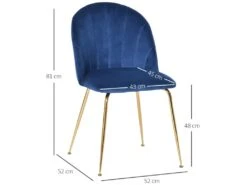 Lot De 2 Chaises Style Art-déco Dossier Strié Arrondi Piètement Métal Doré Incliné Effilé Velours Bleu Roi -Deco.fr Soldes Boutique chaise 12446425