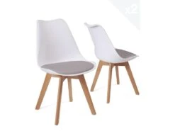 KAYELLES Lot De 2 Chaises Scandinaves Avec Coussin LAO (blanc Gris)