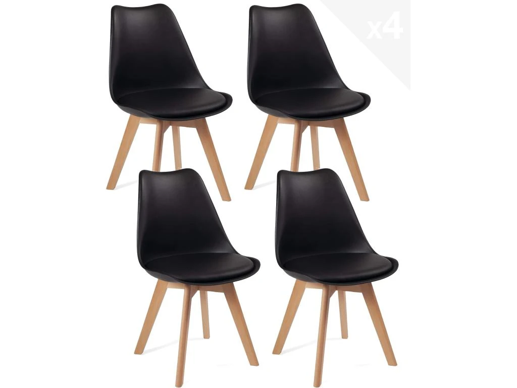 KAYELLES Lot De 4 Chaises Scandinave Avec Coussin LAO (noir) 1 KAYELLES Lot De 4 Chaises Scandinave Avec Coussin LAO (noir)