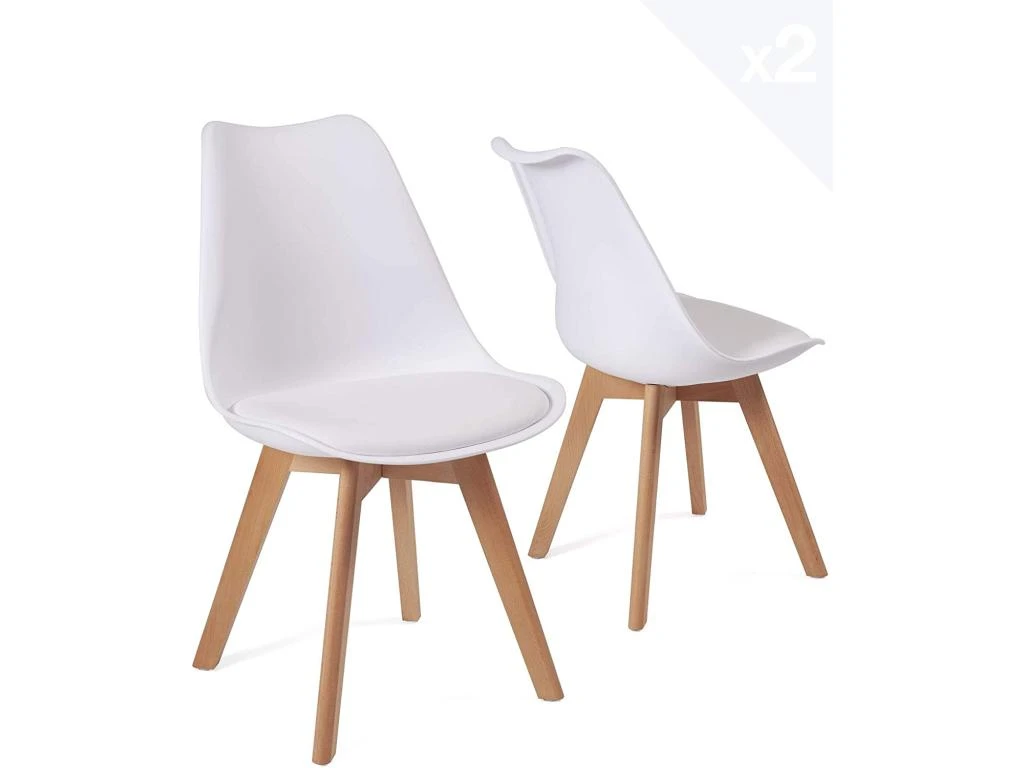 KAYELLES Lot De 2 Chaises Scandinaves Avec Coussin LAO (blanc) 1 KAYELLES Lot De 2 Chaises Scandinaves Avec Coussin LAO (blanc)