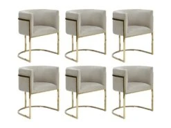 Lot De 6 Chaises Avec Accoudoirs - Velours Et Acier Inoxydable - Beige Et Doré - PERIA De Pascal MORABITO 15 Lot De 6 Chaises Avec Accoudoirs - Velours Et Acier Inoxydable - Beige Et Doré - PERIA De Pascal MORABITO -Deco.fr Soldes Boutique chaise 12586487