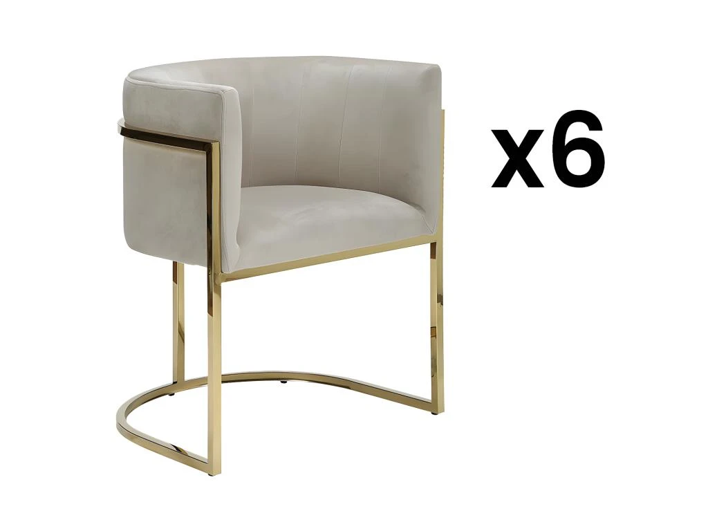Lot De 6 Chaises Avec Accoudoirs - Velours Et Acier Inoxydable - Beige Et Doré - PERIA De Pascal MORABITO 1 Lot De 6 Chaises Avec Accoudoirs - Velours Et Acier Inoxydable - Beige Et Doré - PERIA De Pascal MORABITO