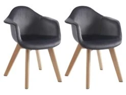 Lot De 2 Chaises Enfant Avec Accoudoirs En Velours Et Hêtre - Anthracite - POUPINETTE