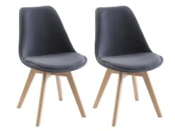 Lot De 2 Chaises En Velours Et Hêtre - Gris - JODY