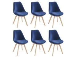 Lot De 6 Chaises En Velours Et Hêtre - Bleu - JODY 17 Lot De 6 Chaises En Velours Et Hêtre - Bleu - JODY -Deco.fr Soldes Boutique chaise 12619137