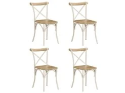 Lot De 4 Chaises De Salle à Manger Cuisine Design Rétro Bois De Manguier Massif Blanc CDS021231