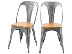 Chaise Indus Yoanna Chrome Et Bois Clair (lot De 2)