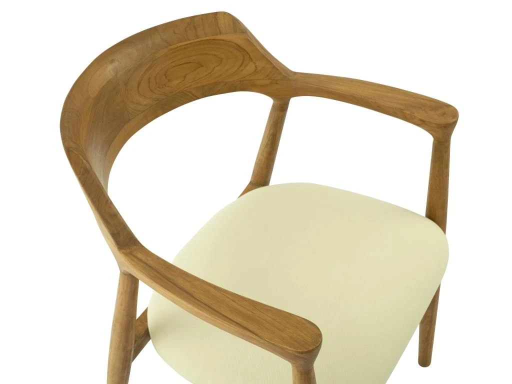 Chaise Avec Accoudoirs En Teck Et Tissu - Naturel Et Crème - SOUADY 5 Chaise Avec Accoudoirs En Teck Et Tissu - Naturel Et Crème - SOUADY – Image 5