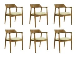 Lot De 6 Chaises Avec Accoudoirs En Teck Et Tissu - Naturel Et Crème - SOUADY 17 Lot De 6 Chaises Avec Accoudoirs En Teck Et Tissu - Naturel Et Crème - SOUADY -Deco.fr Soldes Boutique chaise 13144835