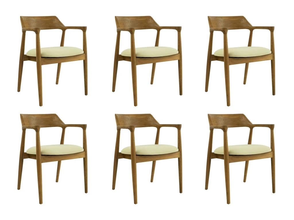 Lot De 6 Chaises Avec Accoudoirs En Teck Et Tissu - Naturel Et Crème - SOUADY 9 Lot De 6 Chaises Avec Accoudoirs En Teck Et Tissu - Naturel Et Crème - SOUADY – Image 9