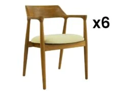 Lot De 6 Chaises Avec Accoudoirs En Teck Et Tissu - Naturel Et CrĂšme - SOUADY