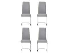 JANE Lot De 4 Chaises - Tissu Gris - Pied Chrome - L 42 X P 56 X H 99 Cm