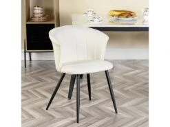 Lot De 2 Chaises De Salle À Manger Scandinave Fauteuil Assise Rembourrée En Bouclette Pieds, Blanc -Deco.fr Soldes Boutique chaise 13543505